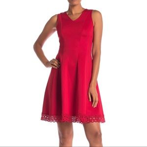 Donna Ricco V-Neck Fit & Flare Lace-Hem Dress